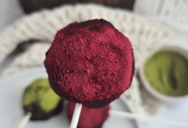 Cacao Cake Pops with Matcha & Beetroot