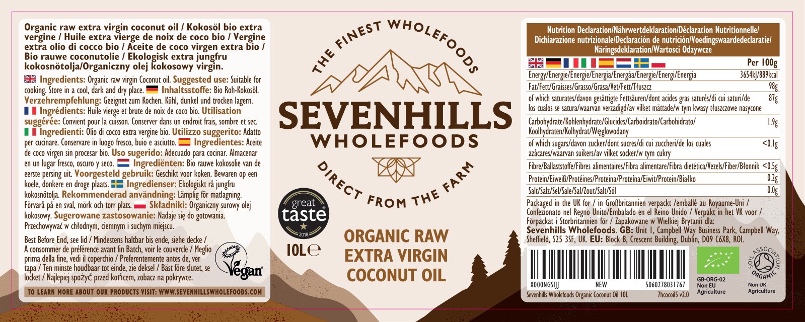Sevenhills Wholefoods Huile Extra Vierge De Noix De Coco Bio 500