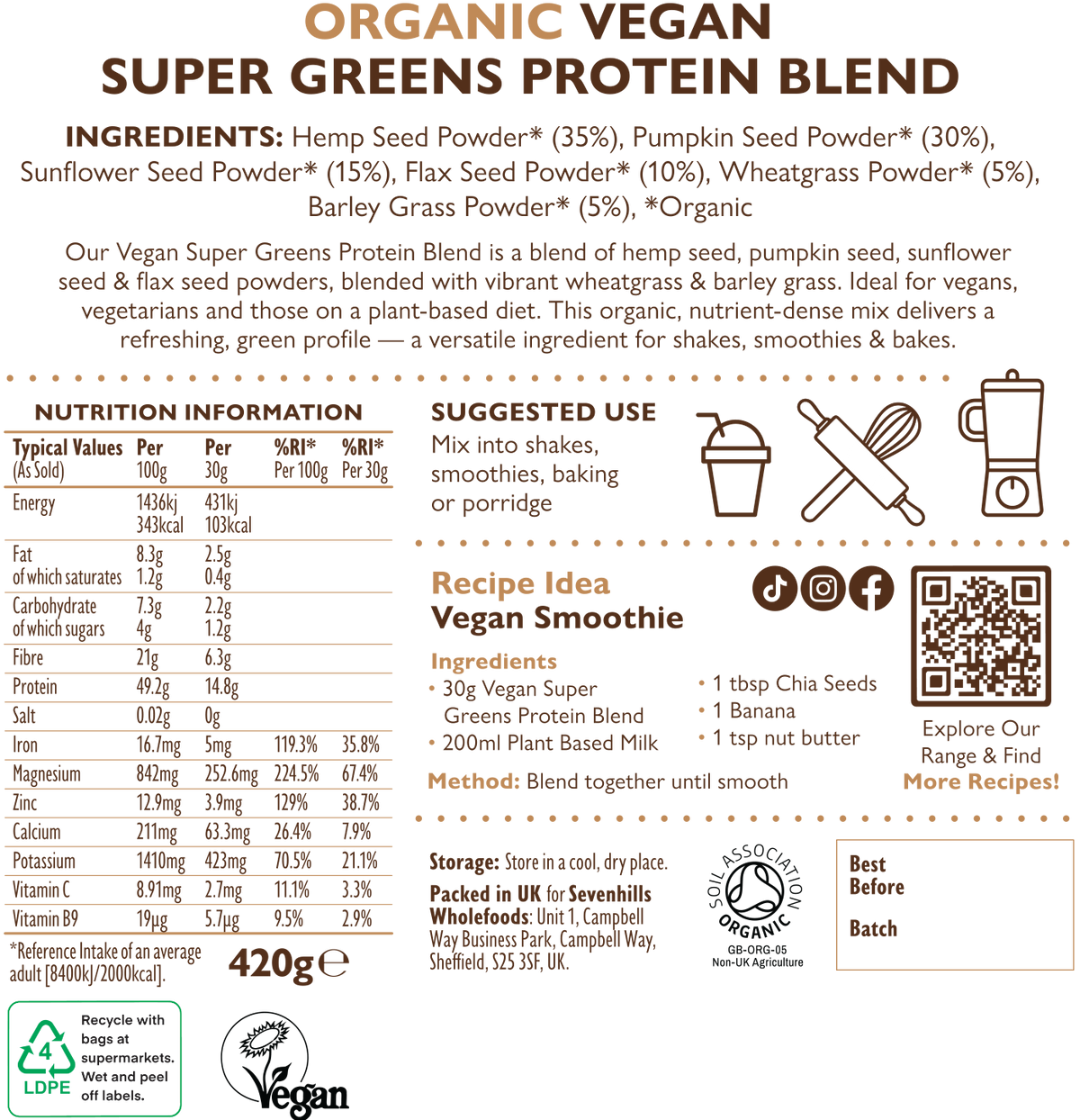 Organic Vegan Super Green Protein Blend