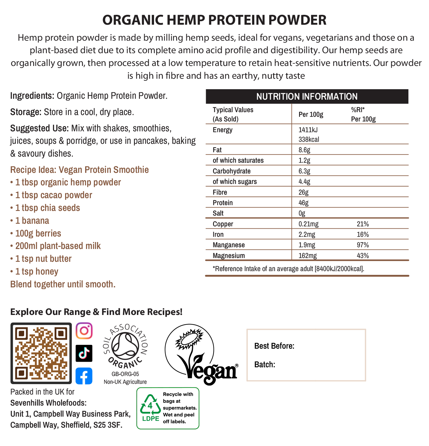 Organic Raw Hemp Protein Powder