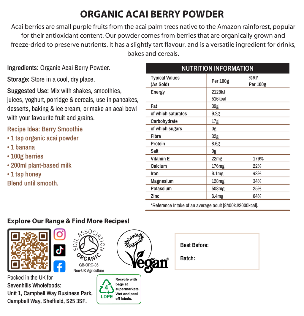Organic Acai Berry Powder, Freeze-Dried
