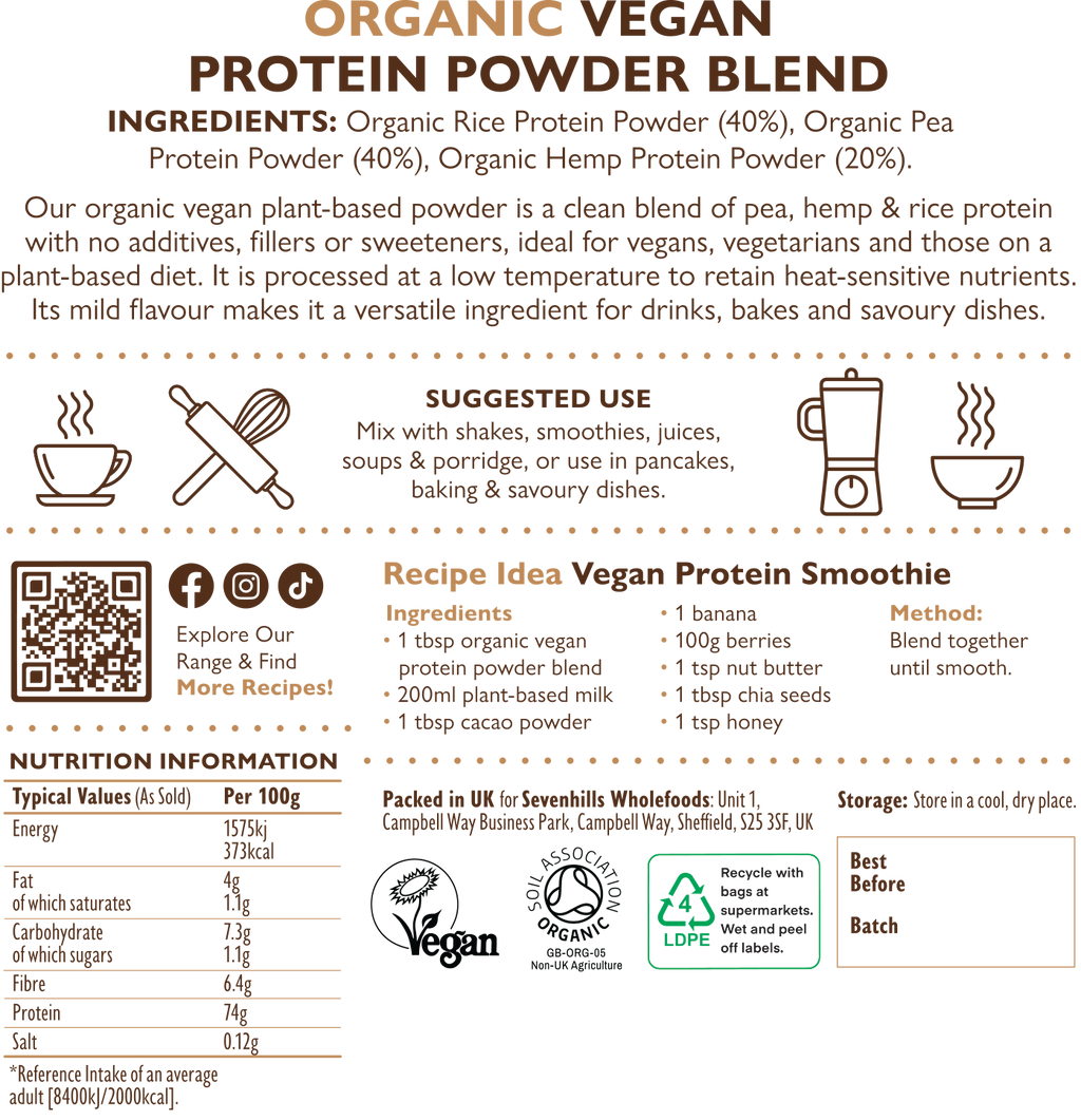 Organic Vegan Protein Blend with Pea, Hemp & Rice
