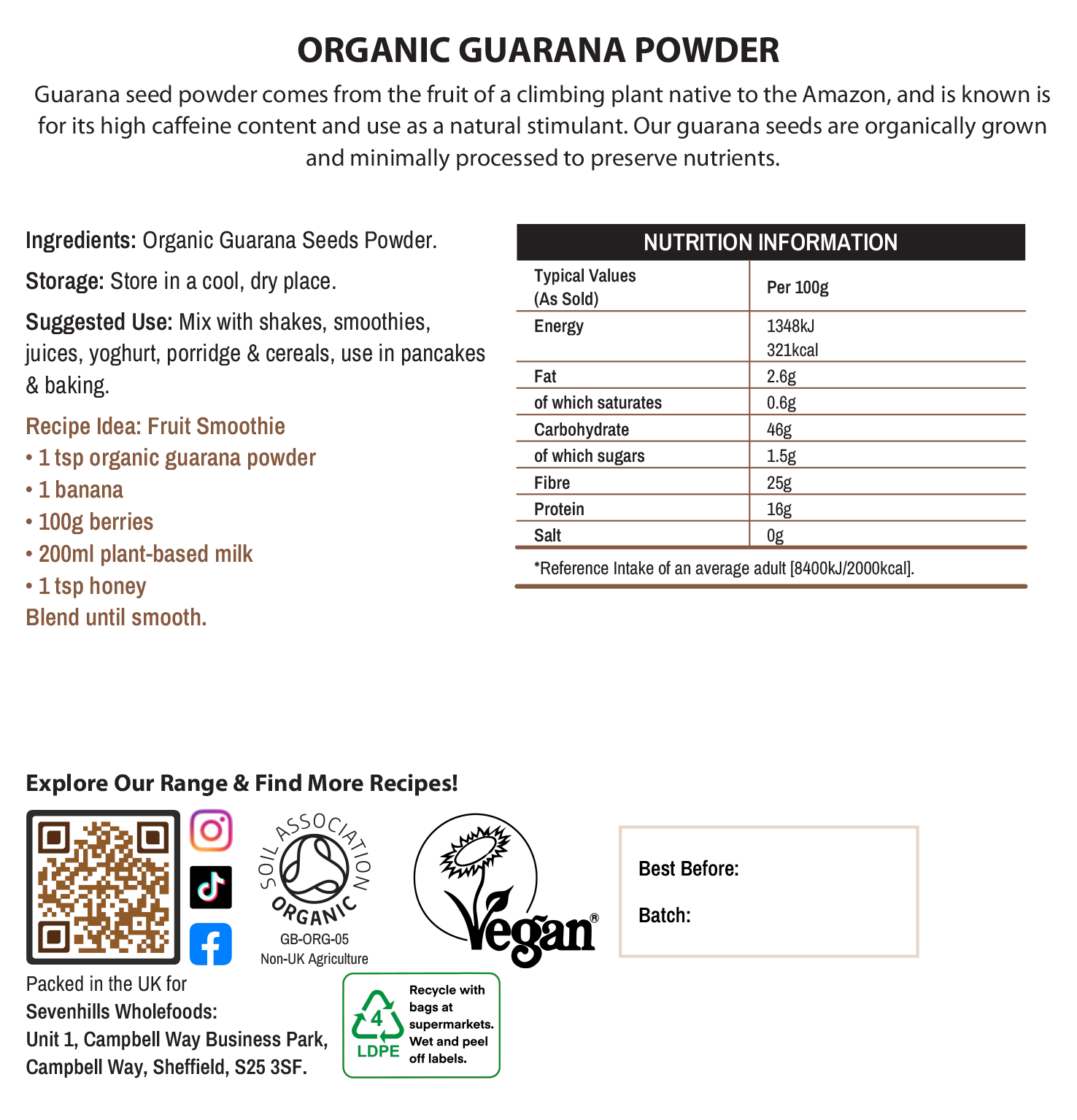 Organic Raw Guarana Powder