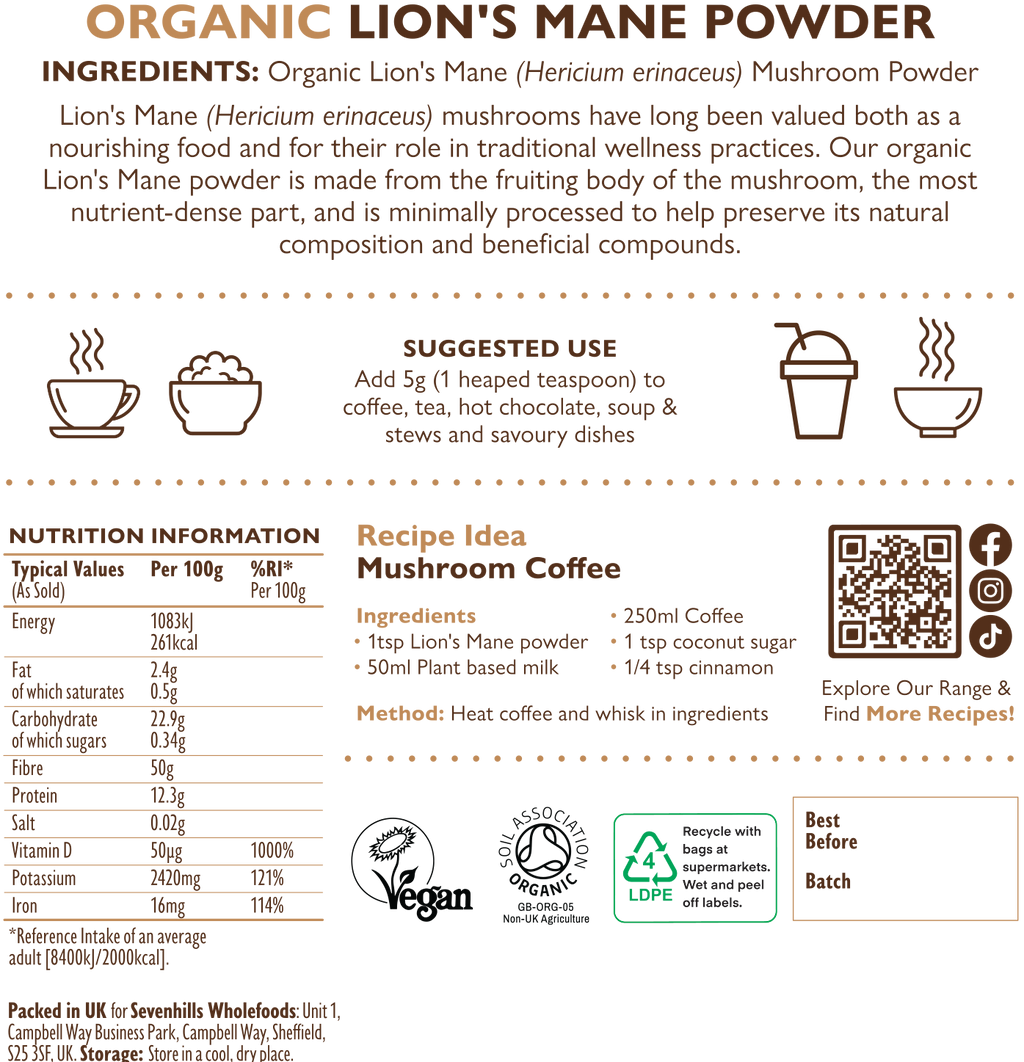 Organic Lion's Mane Mushroom Powder