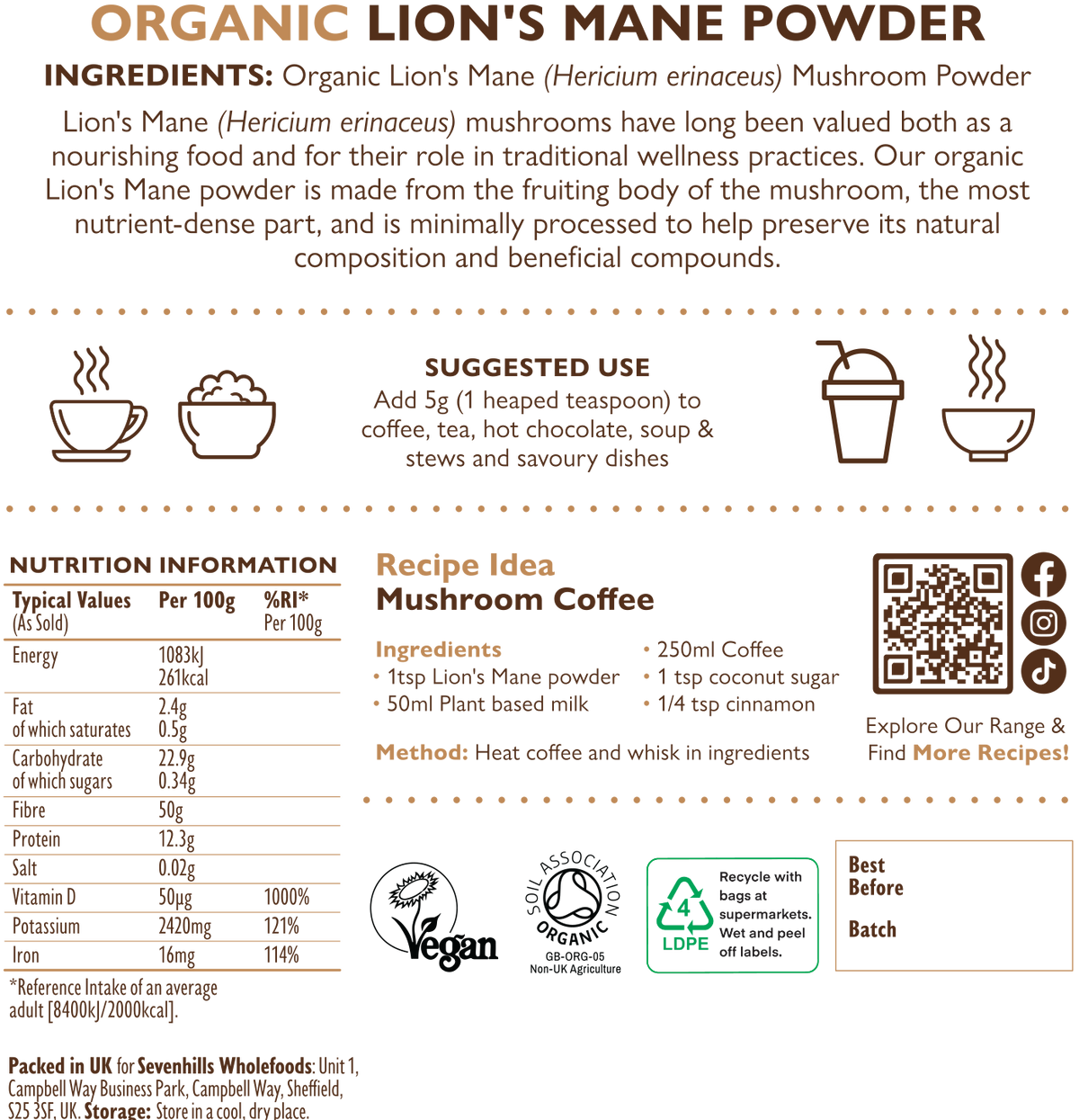 Organic Lion's Mane Mushroom Powder