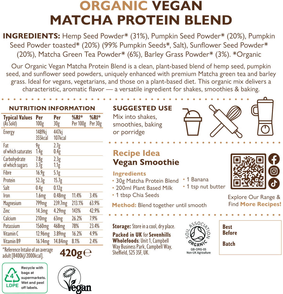 Organic Vegan Matcha Protein Blend