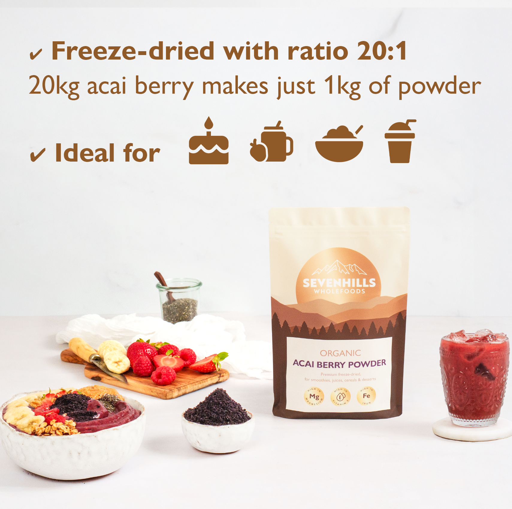 Organic Acai Berry Powder, Freeze-Dried