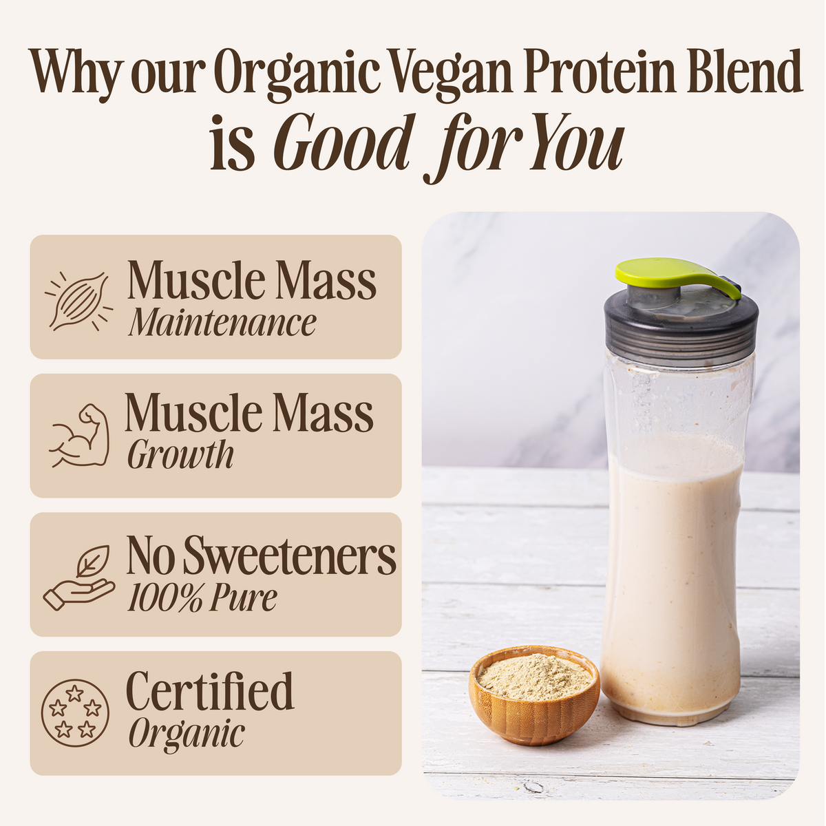 Organic Vegan Protein Blend with Pea, Hemp & Rice