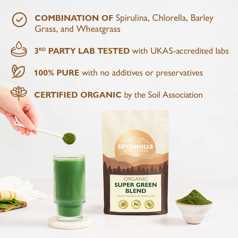 Organic Super Green Blend with Spirulina, Chlorella, Wheatgtass & Barley Grass